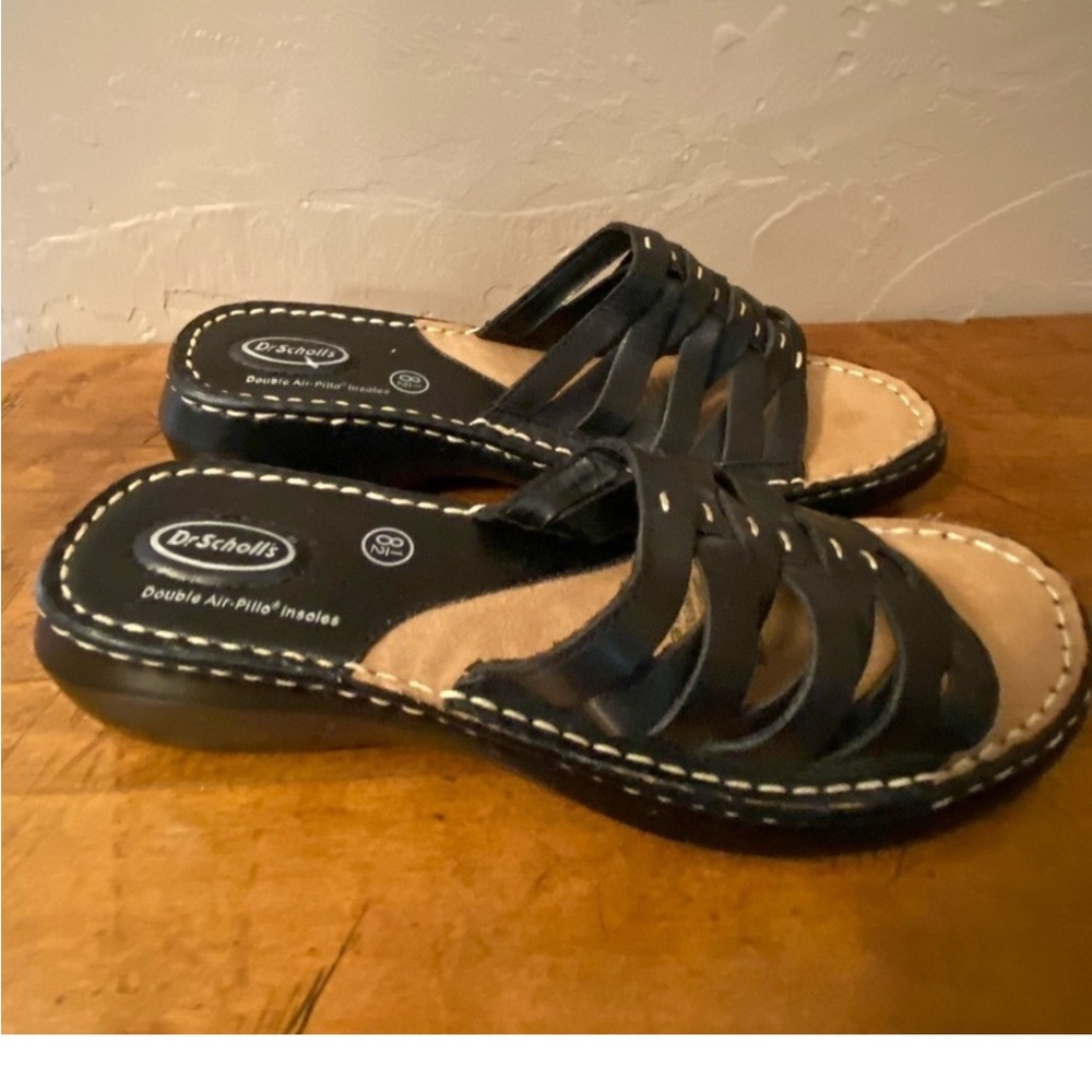 Dr Scholls Reba II Womens Chunky Leather Sandals Black Woven Sz 8.5